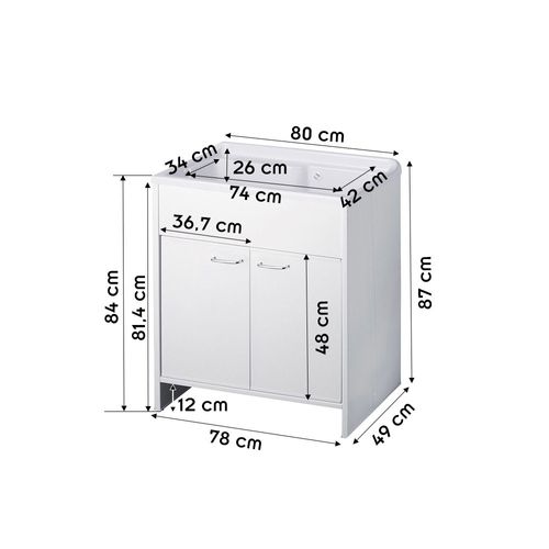 Meuble Buanderie Double Porte Pvc Avec Vasque Bac à Laver Polypropylène 80x50 Blanc