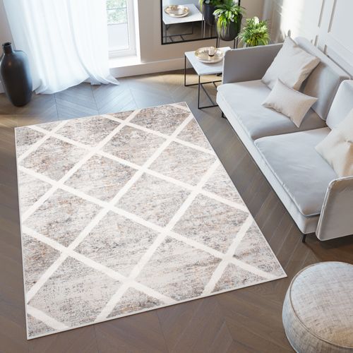 Tapis Salon Crème Beige Gris Géométrique 200x300 Valley