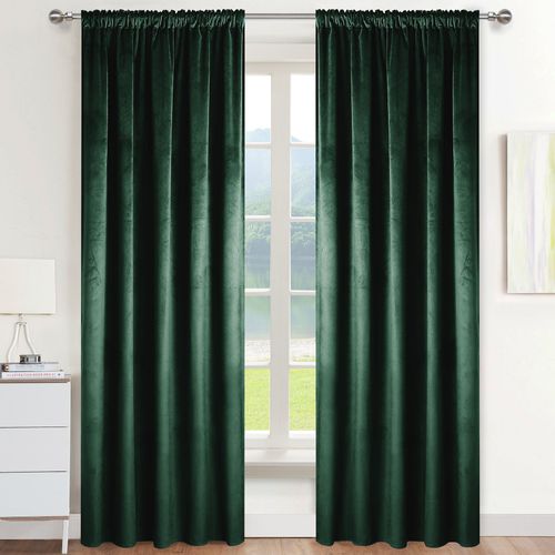 Rideau Occultant En Velours À Galon Fronceur Vert Bouteille 140x250 Cm