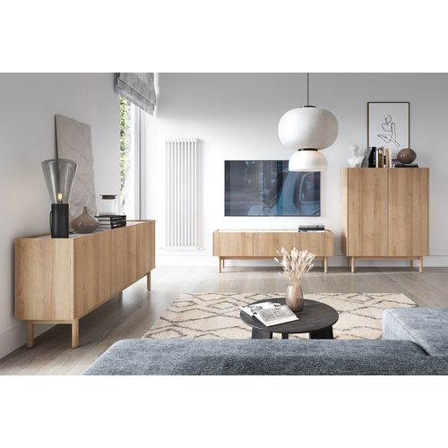 Buffet : 3 Portes, 6 Étagères, Chêne Riviera, 144 X 68 X 37 Cm