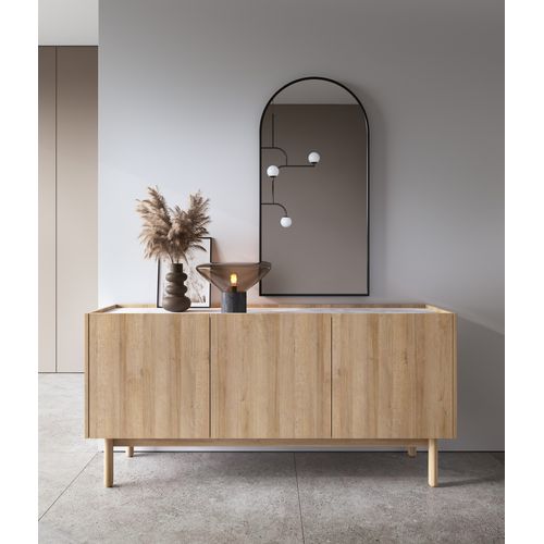 Buffet : 3 Portes, 6 Étagères, Chêne Riviera, 144 X 68 X 37 Cm