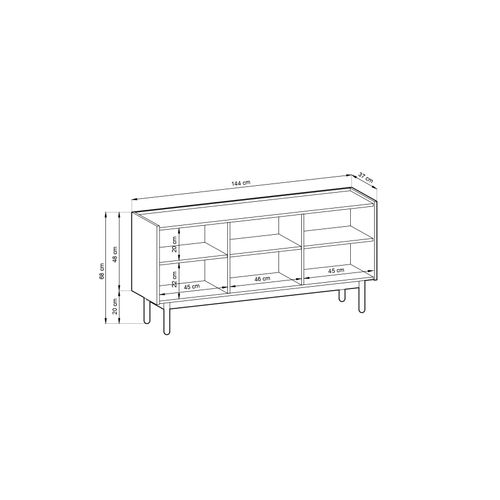 Buffet : 3 Portes, 6 Étagères, Chêne Riviera, 144 X 68 X 37 Cm