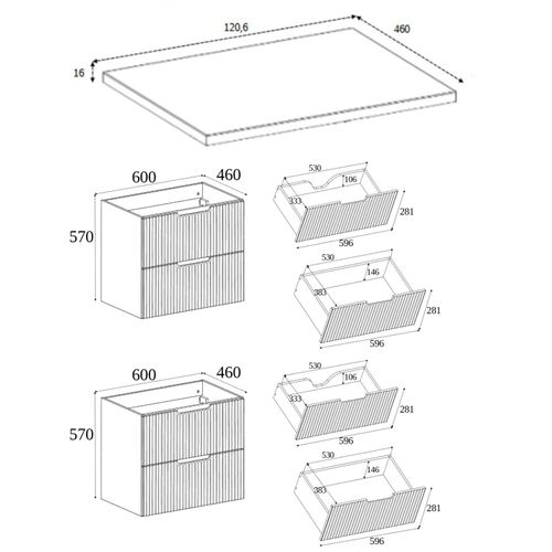 Meuble De Salle De Bains, Blanc / Chêne Craft 120 (2 X 60) X 58,6 X 46 Cm
