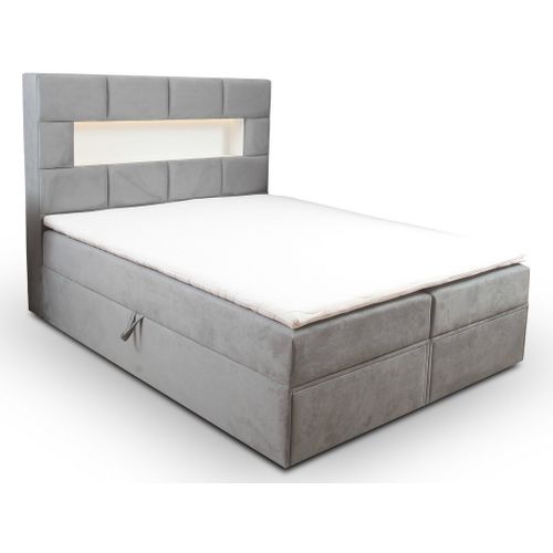 Lit Adulte 180x200 Cm Comolux  Rangement Matelas Ressorts Ensachés Surmatelas Et LED En Velours Gris