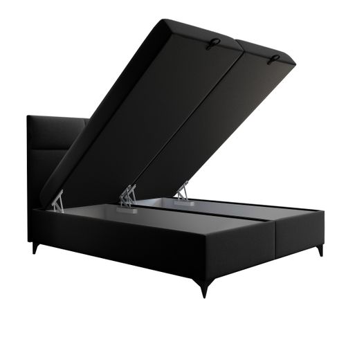 Lit Adulte 160x200 Cm Limba Avec Matelas Ressorts Intégrés, Rangement, Surmatelas En Velours Noir