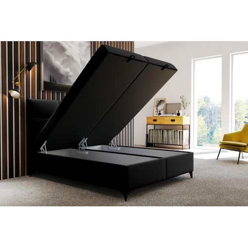 Lit Adulte 160x200 Cm Limba Avec Matelas Ressorts Intégrés, Rangement, Surmatelas En Velours Noir