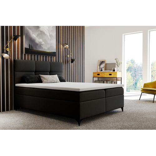 Lit Adulte 160x200 Cm Limba Avec Matelas Ressorts Intégrés, Rangement, Surmatelas En Velours Noir