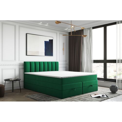 Ensemble 160x200 Cm Gusto Rangement Matelas Ressorts Ensachés Et Surmatelas En Velours Vert