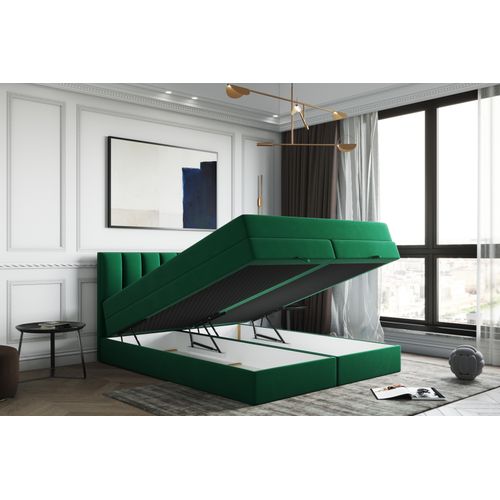 Ensemble 160x200 Cm Gusto Rangement Matelas Ressorts Ensachés Et Surmatelas En Velours Vert