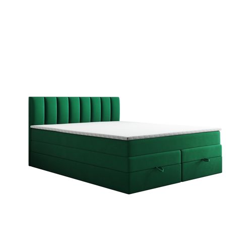 Ensemble 160x200 Cm Gusto Rangement Matelas Ressorts Ensachés Et Surmatelas En Velours Vert