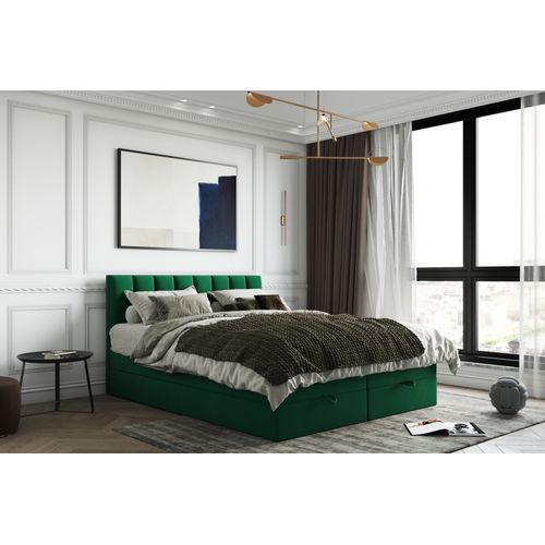 Ensemble 160x200 Cm Gusto Rangement Matelas Ressorts Ensachés Et Surmatelas En Velours Vert