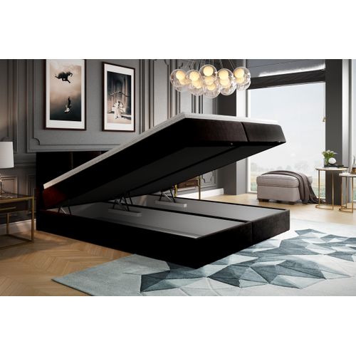 Lit Boxspring 160x200 Cm Royal Avec Matelas Ressorts Intégrés, Rangement, Surmatelas En Velours Noir