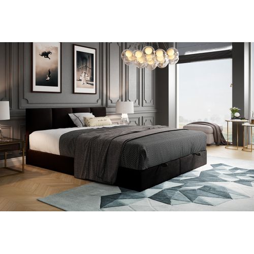 Lit Boxspring 160x200 Cm Royal Avec Matelas Ressorts Intégrés, Rangement, Surmatelas En Velours Noir