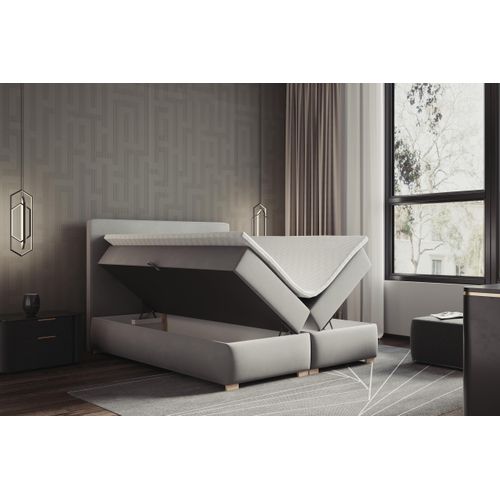 Lit Adulte 180x200 Cm PALERMO Avec Matelas Intégré - Velours Gris, Rangement, Surmatelas - Sommier à Tête De Lit