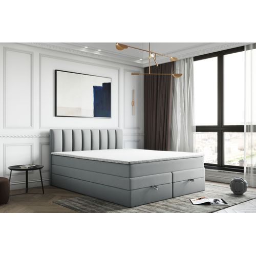 Lit Adulte 160x200 Cm Gusto Rangement Matelas Ressorts Ensachés Et Surmatelas En Velours Gris Clair