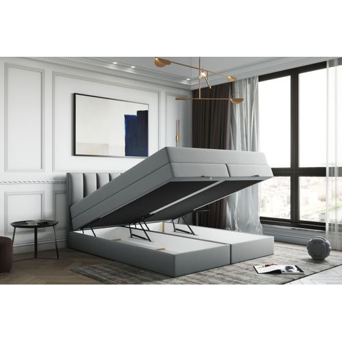 Lit Adulte 160x200 Cm Gusto Rangement Matelas Ressorts Ensachés Et Surmatelas En Velours Gris Clair
