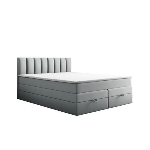 Lit Adulte 160x200 Cm Gusto Rangement Matelas Ressorts Ensachés Et Surmatelas En Velours Gris Clair