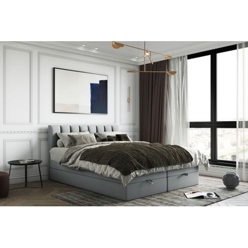 Lit Adulte 160x200 Cm Gusto Rangement Matelas Ressorts Ensachés Et Surmatelas En Velours Gris Clair