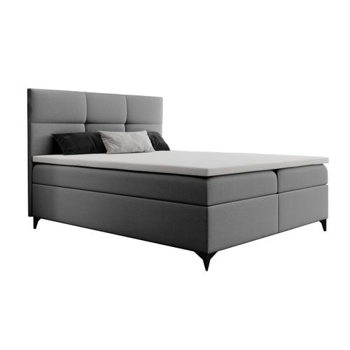 Lit Adulte 200x200 Cm Limba Matelas Ressorts Intégrés, Rangement, Surmatelas En Velours Gris Clair