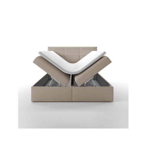 Lit Boxspring 200x200 Cm Top Avec Matelas Ressorts Intégrés, Rangement, Surmatelas En Velours Beige