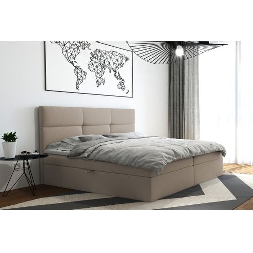 Lit Boxspring 200x200 Cm Top Avec Matelas Ressorts Intégrés, Rangement, Surmatelas En Velours Beige