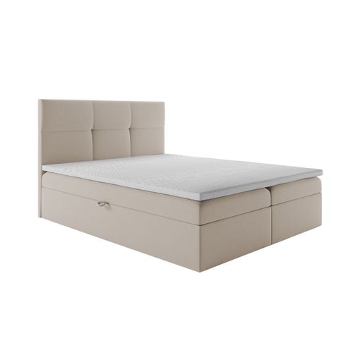 Lit Boxspring 200x200 Cm Top Avec Matelas Ressorts Intégrés, Rangement, Surmatelas En Velours Beige