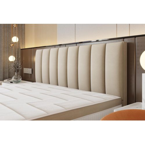 Ensemble 180x200 Cm Bond Avec Rangement Et Matelas Ressorts Ensachés En Tissu Velours Beige