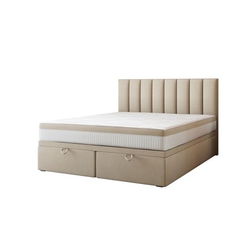Ensemble 180x200 Cm Bond Avec Rangement Et Matelas Ressorts Ensachés En Tissu Velours Beige