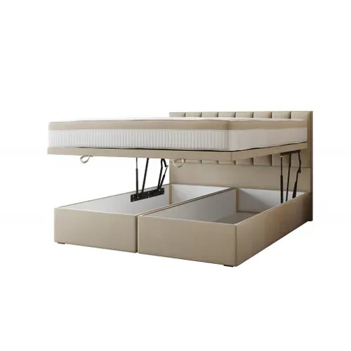 Ensemble 180x200 Cm Bond Avec Rangement Et Matelas Ressorts Ensachés En Tissu Velours Beige