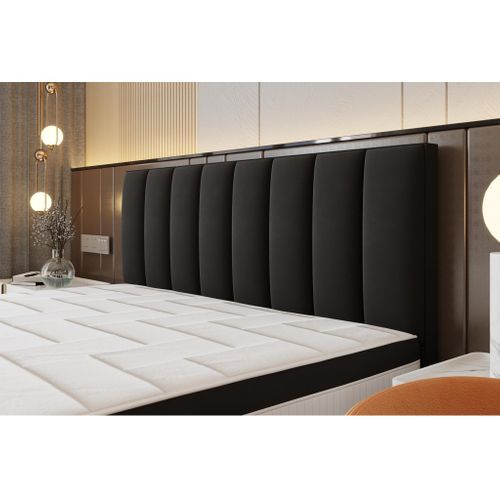 Lit Boxspring 160x200 Cm Bond Avec Rangement Et Matelas Ressorts Ensachés En Tissu Velours Noir