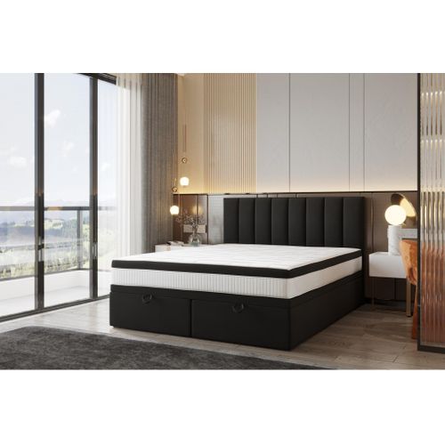 Lit Boxspring 160x200 Cm Bond Avec Rangement Et Matelas Ressorts Ensachés En Tissu Velours Noir