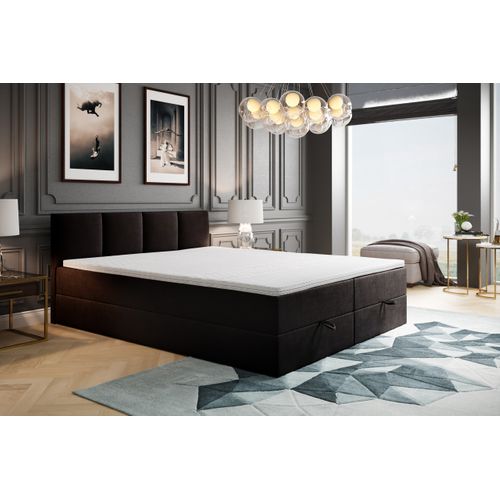 Lit Boxspring 200x200 Cm Royal Avec Matelas Ressorts Intégrés, Rangement, Surmatelas En Velours Noir