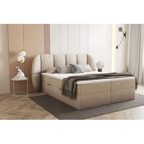 Ensemble 180x200 Cm Bilbao Rangement Et Matelas Ressorts Ensachés En Velours Beige