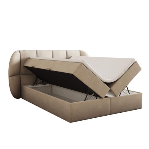 Ensemble 180x200 Cm Bilbao Rangement Et Matelas Ressorts Ensachés En Velours Beige