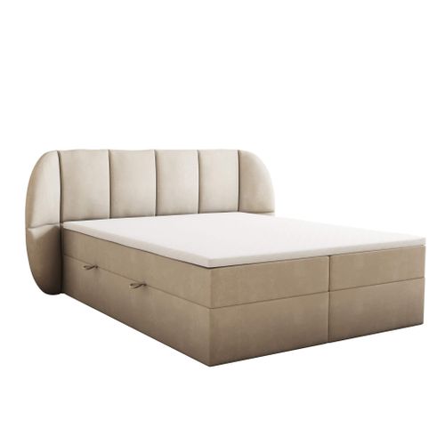 Ensemble 180x200 Cm Bilbao Rangement Et Matelas Ressorts Ensachés En Velours Beige