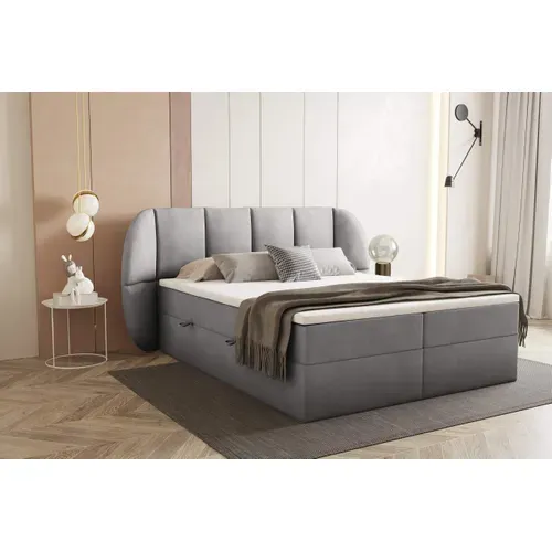 Lit Adulte 180x200 Cm Bilbao Rangement Et Matelas Ressorts Ensachés En Velours Gris