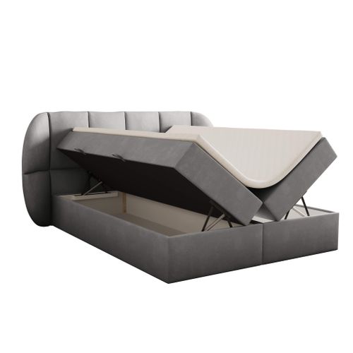 Lit Adulte 180x200 Cm Bilbao Rangement Et Matelas Ressorts Ensachés En Velours Gris