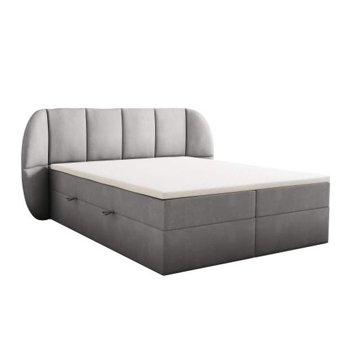 Lit Adulte 180x200 Cm Bilbao Rangement Et Matelas Ressorts Ensachés En Velours Gris