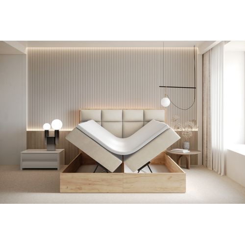 Lit Adulte 180x200 Cm Selva Rangement Matelas Ressorts Ensachés Et Surmatelas En Velours Crème