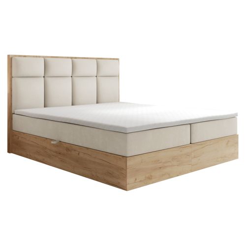 Lit Adulte 180x200 Cm Selva Rangement Matelas Ressorts Ensachés Et Surmatelas En Velours Crème