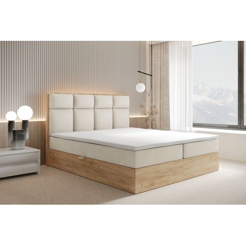 Lit Adulte 180x200 Cm Selva Rangement Matelas Ressorts Ensachés Et Surmatelas En Velours Crème
