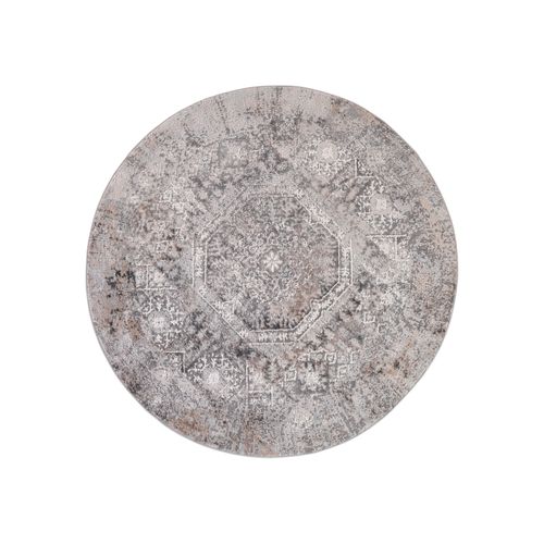 Valley Rond Tapis Poil Court Vintage Beige Gris Clair 100x100cm
