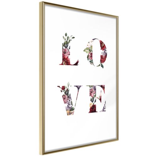 Affiche Murale Encadrée "floral Love" 21 X 30 Cm Doré