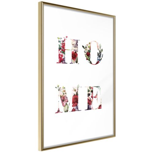 Affiche Murale Encadrée "floral Home" 21 X 30 Cm Doré