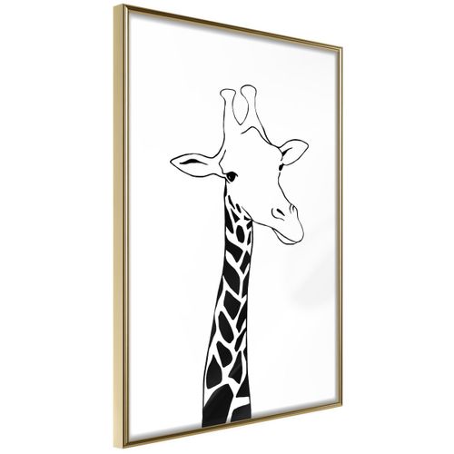 Affiche Murale Encadrée "black And White Giraffe" 30 X 42 Cm Doré