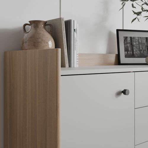 Commode 1 porte 3 tiroirs VICTORIA imitation chêne et blanc