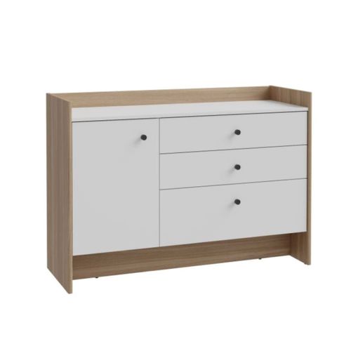 Commode 1 porte 3 tiroirs VICTORIA imitation chêne et blanc