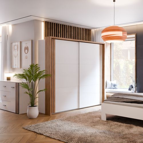 Armoire 2 portes coul L.231 cm WAKATIPU blanc brillant/imitation chêne