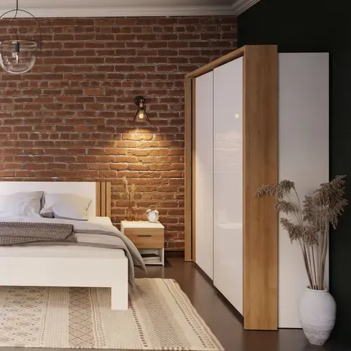 Armoire 2 portes coul L.231 cm WAKATIPU blanc brillant/imitation chêne