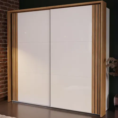 Armoire 2 portes coul L.231 cm WAKATIPU blanc brillant/imitation chêne